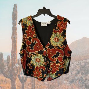 Black Vest, Brick Sage Stitched Yellow Outline SPEED LIMIT 4 Button Size M VTG